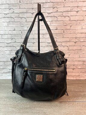 Dooney Bourke Saffiano Large Nina Shoulder Bag Purse Black Pebble